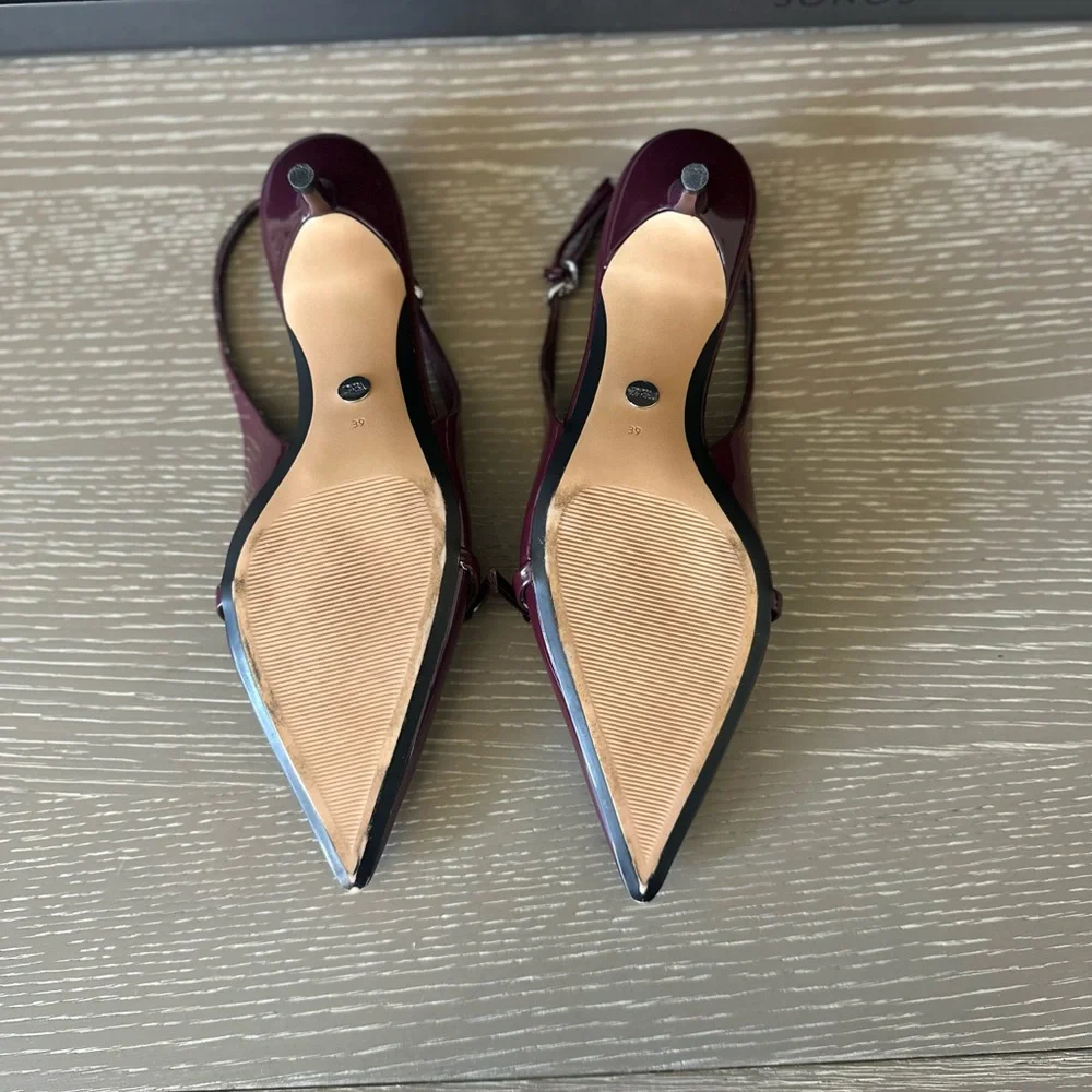 Zara Burgundy Patent Pointed Slingback Heels - Picture 5 of 6